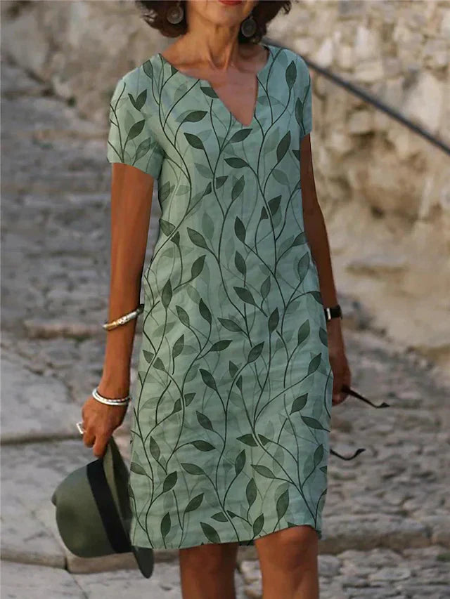 Women's casual dress floral print midi dress - relaxed short sleeve design for everyday wear