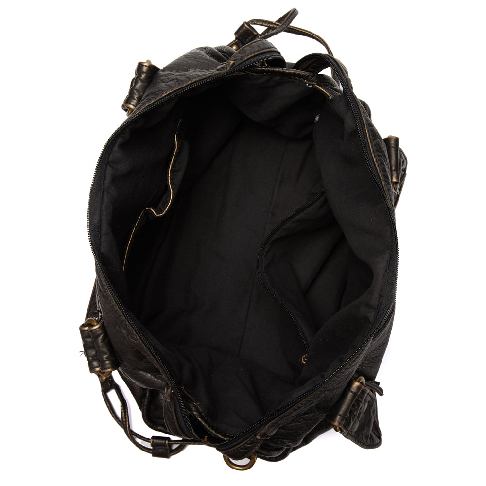 Leather handbag - Black ladies bag with versatile design