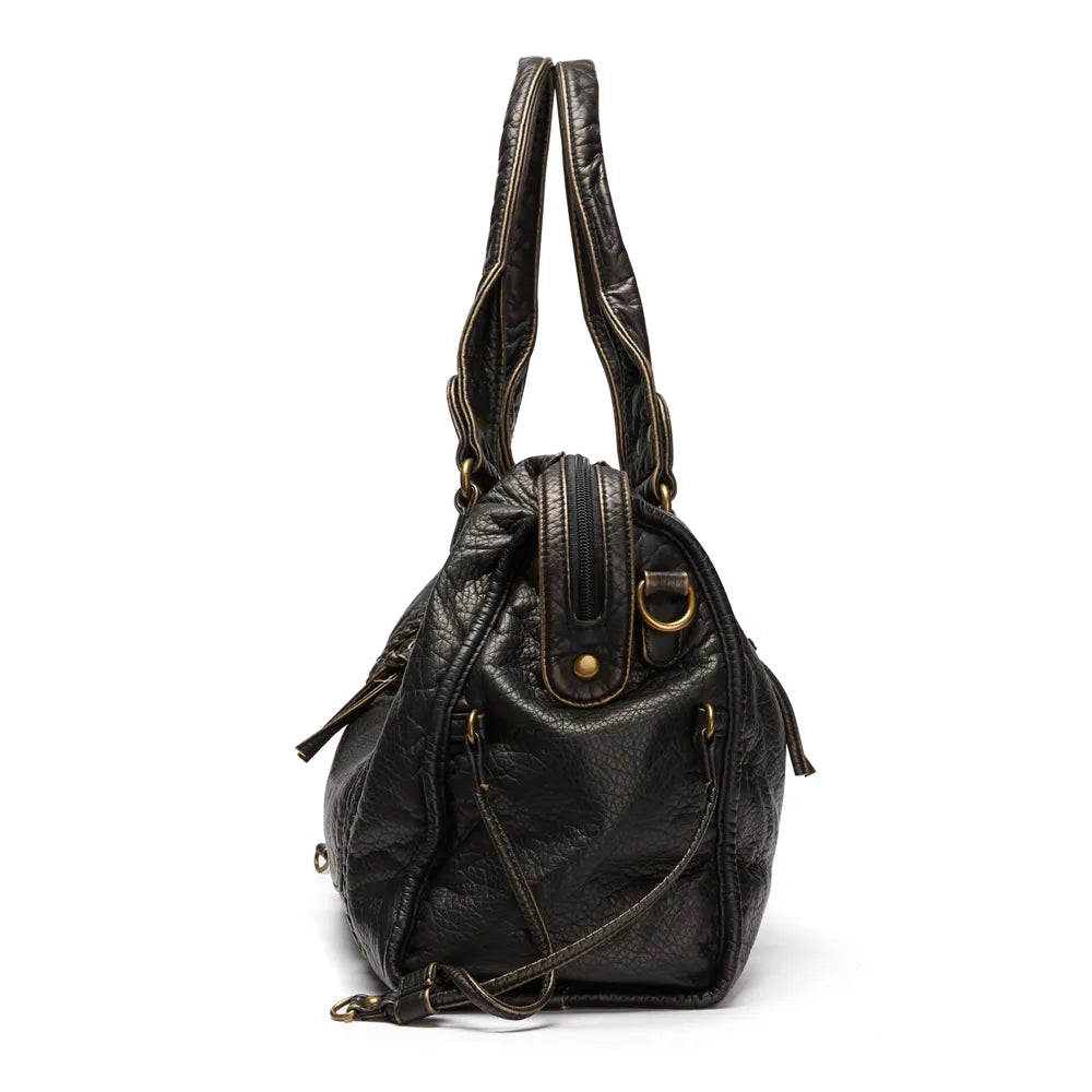 Leather handbag - Black ladies bag with versatile design
