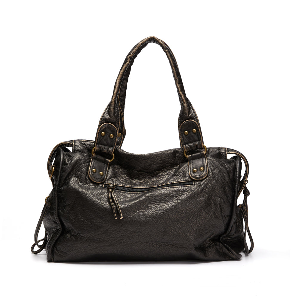 Leather handbag - Black ladies bag with versatile design