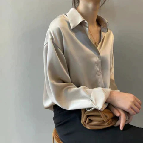 Satin Ladies Blouse - Button-Up Top With Long Sleeves