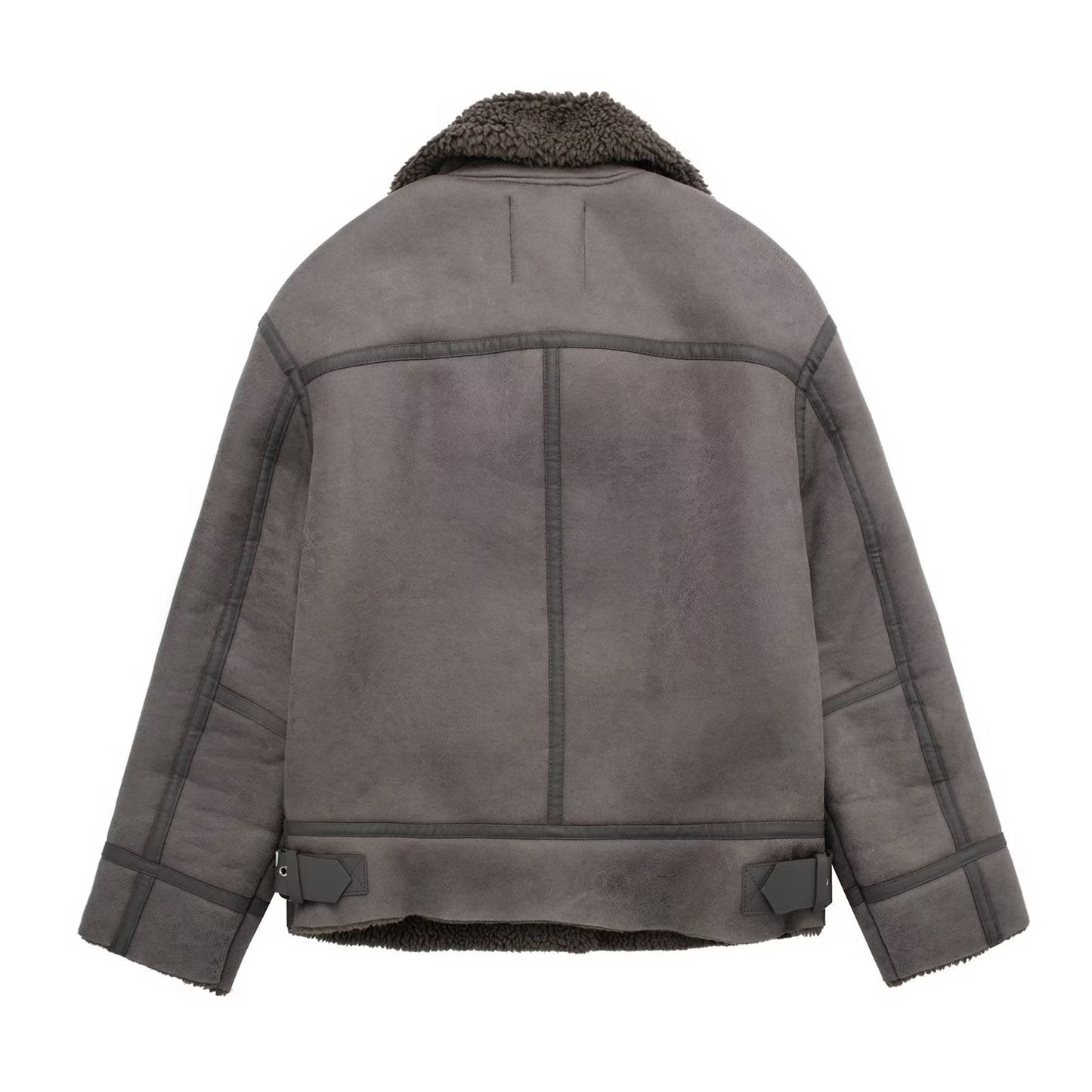 Women'S Aviator Jacket – Grey Faux Shearling Coat – Zip-Up Front – Warm Winter Outerwear