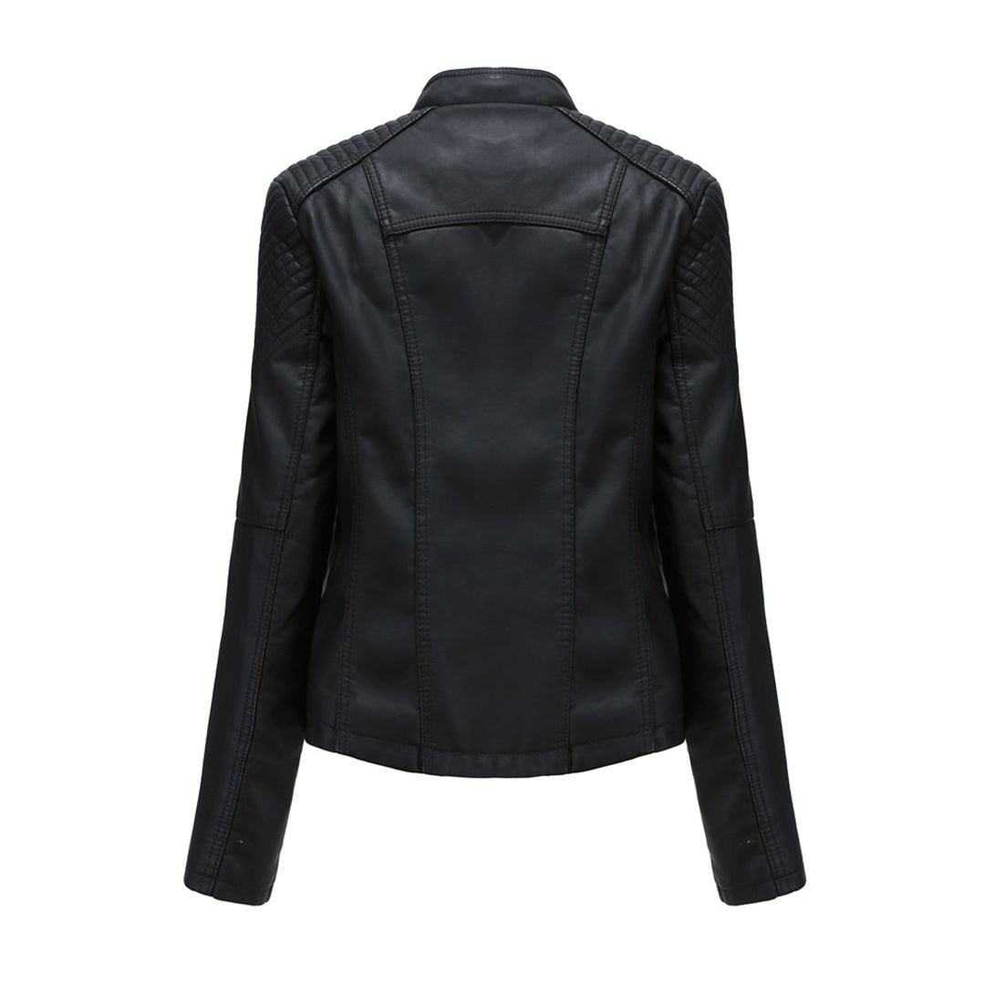 Women'S Faux Leather Biker Jacket – Zip-Up Front – Lace Shoulder Detail – Long Sleeves