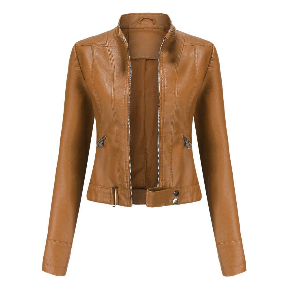 Women'S Faux Leather Biker Jacket – Zip-Up Front – Slim Fit – With Side Pockets