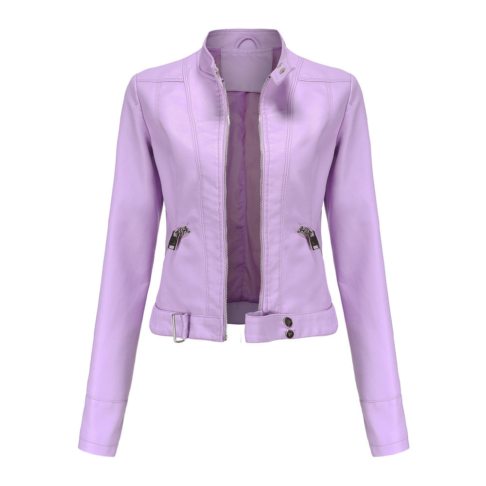 Women'S Faux Leather Biker Jacket – Zip-Up Front – Slim Fit – With Side Pockets
