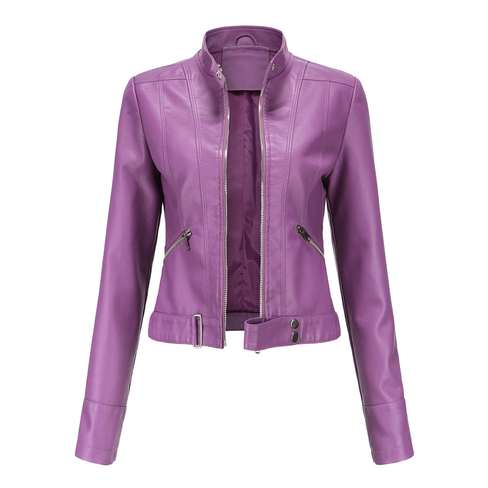 Women'S Faux Leather Biker Jacket – Zip-Up Front – Slim Fit – With Side Pockets