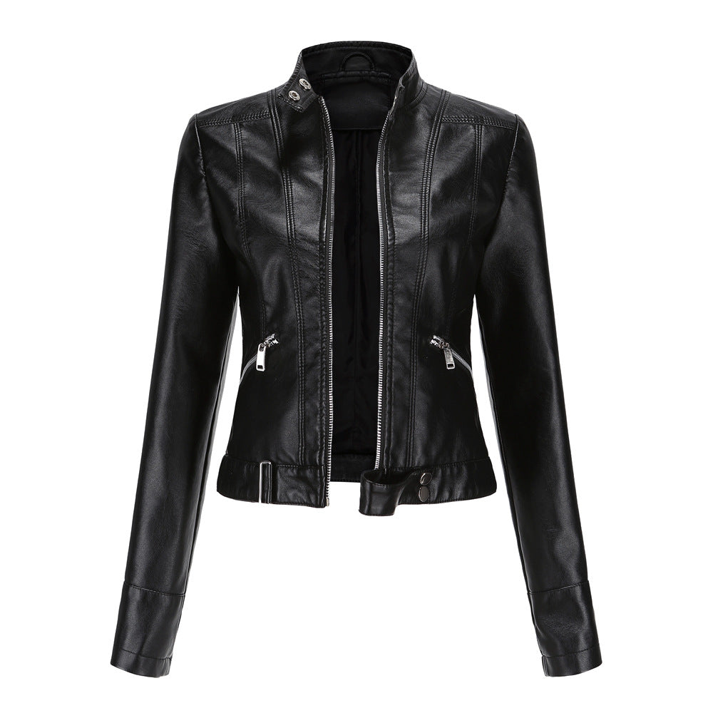 Women'S Faux Leather Biker Jacket – Zip-Up Front – Slim Fit – With Side Pockets