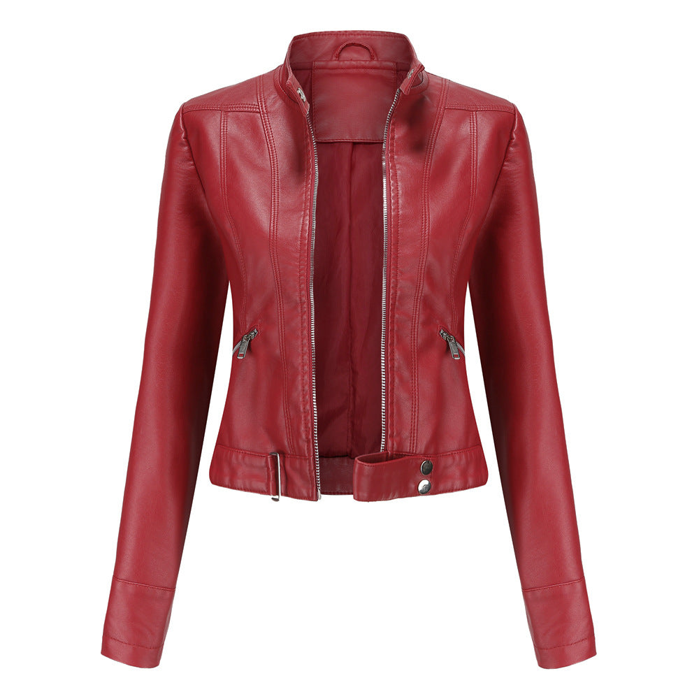 Women'S Faux Leather Biker Jacket – Zip-Up Front – Slim Fit – With Side Pockets
