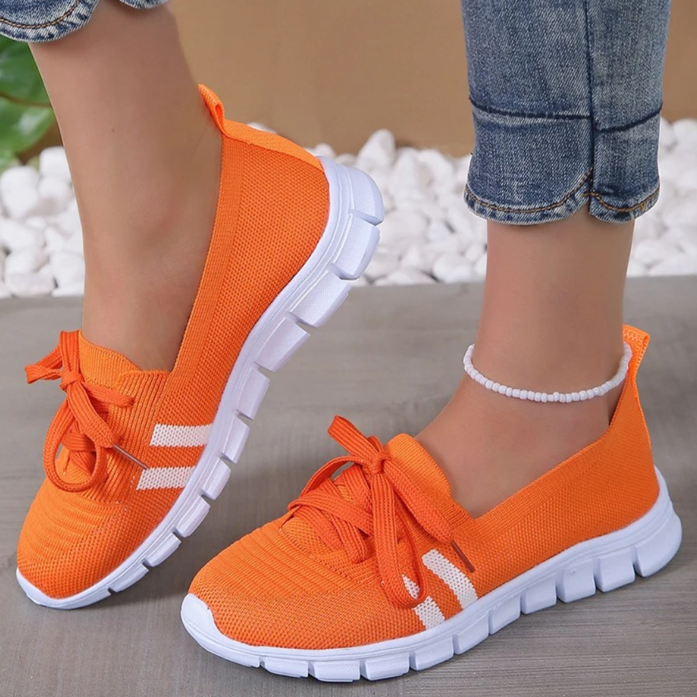 Women'S Lace-Up Mesh Trainers – Lightweight Breathable Sneakers – Orange, Brown, Grey, Black