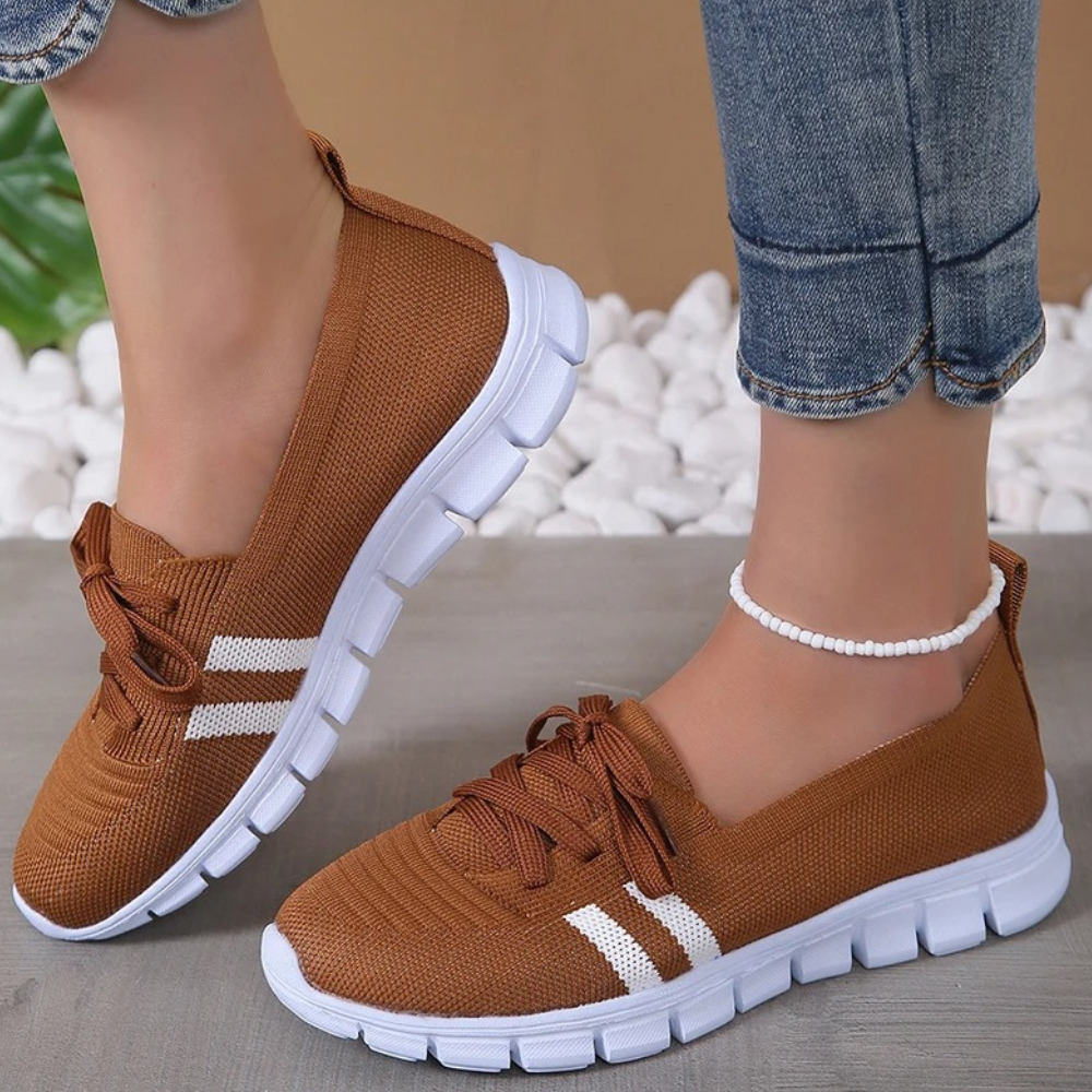 Women'S Lace-Up Mesh Trainers – Lightweight Breathable Sneakers – Orange, Brown, Grey, Black