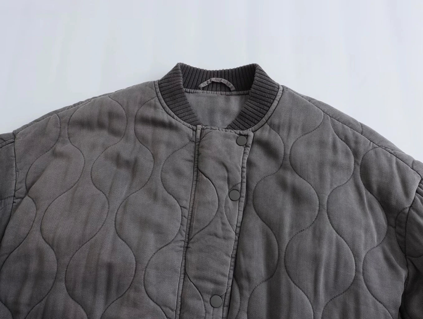 Women'S Oversized Quilted Bomber Jacket – Snap Button Front – Grey – Long Sleeve Outerwear