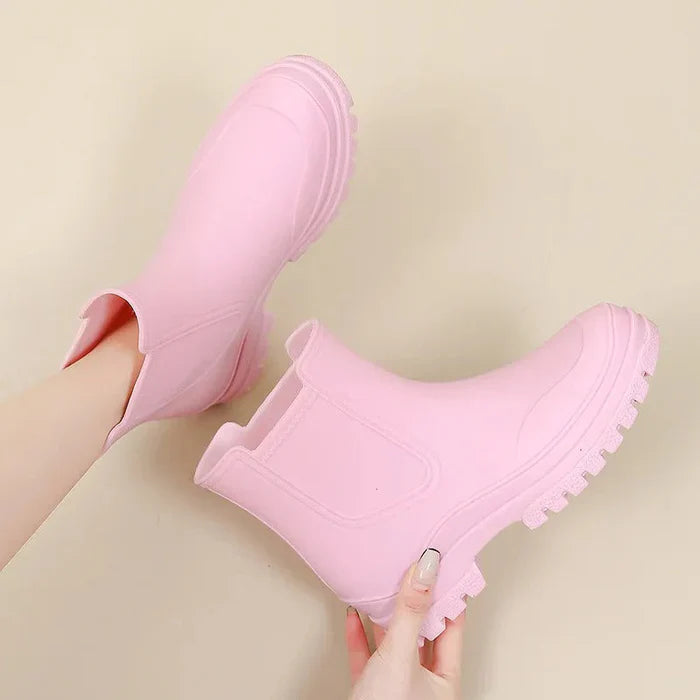 Women'S Rubber Ankle Boots – Waterproof – Elastic Side Panel – Slip-On Rain Shoes