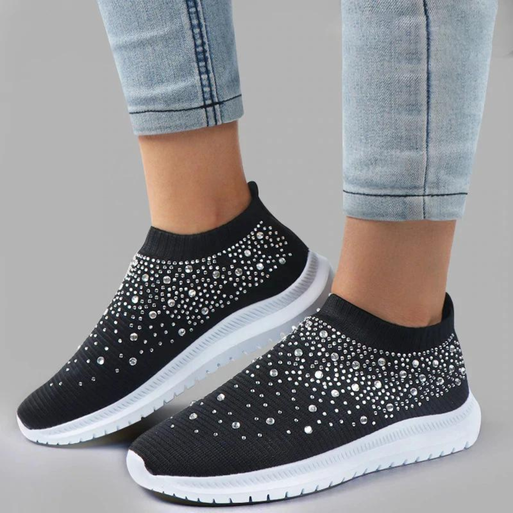 Women'S Slip-On Mesh Sneakers – Low-Cut Casual Shoes – Studded Toe – Black, Pink, White