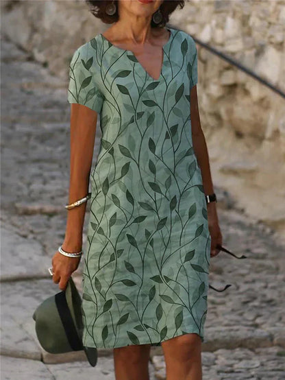 Women's casual dress floral print midi dress - relaxed short sleeve design for everyday wear