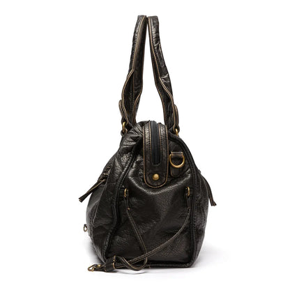 Leather handbag - Black ladies bag with versatile design