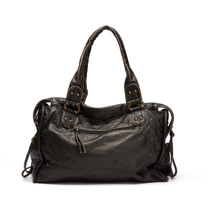 Leather handbag - Black ladies bag with versatile design