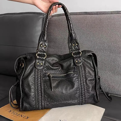 Leather handbag - Black ladies bag with versatile design