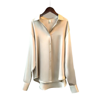 Satin Ladies Blouse - Button-Up Top With Long Sleeves