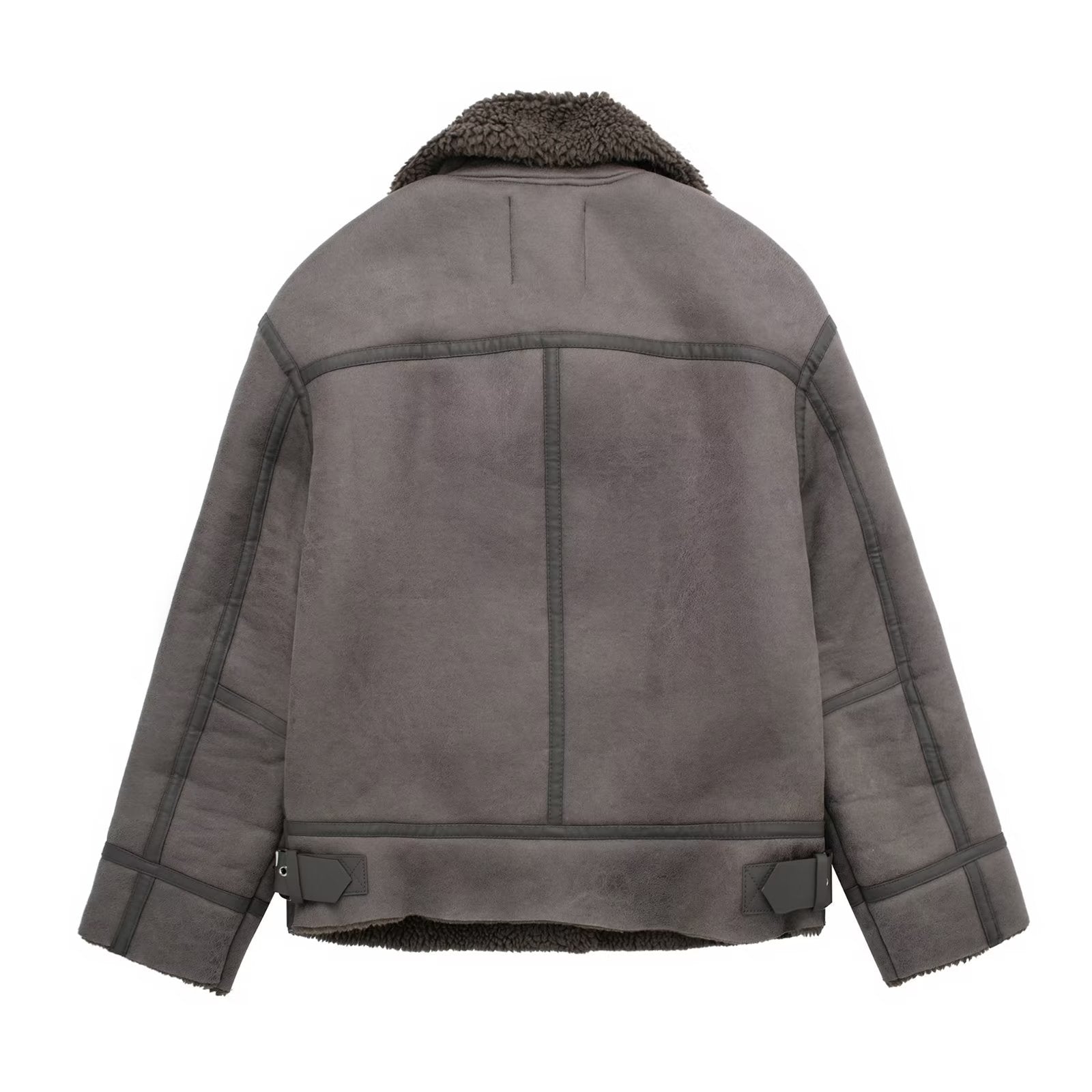 Women'S Aviator Jacket – Grey Faux Shearling Coat – Zip-Up Front – Warm Winter Outerwear
