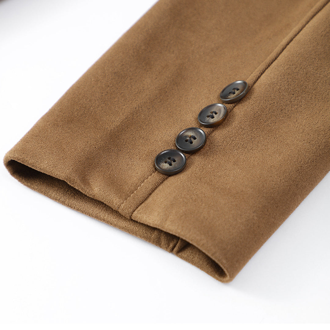 Women'S Brown Coat – Long Sleeve – Button-Up Front – Tailored Fit – Front Flap Pockets
