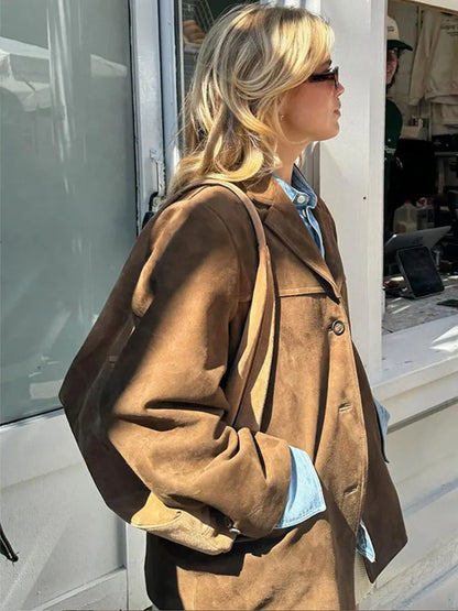 Women'S Brown Coat – Long Sleeve – Button-Up Front – Tailored Fit – Front Flap Pockets