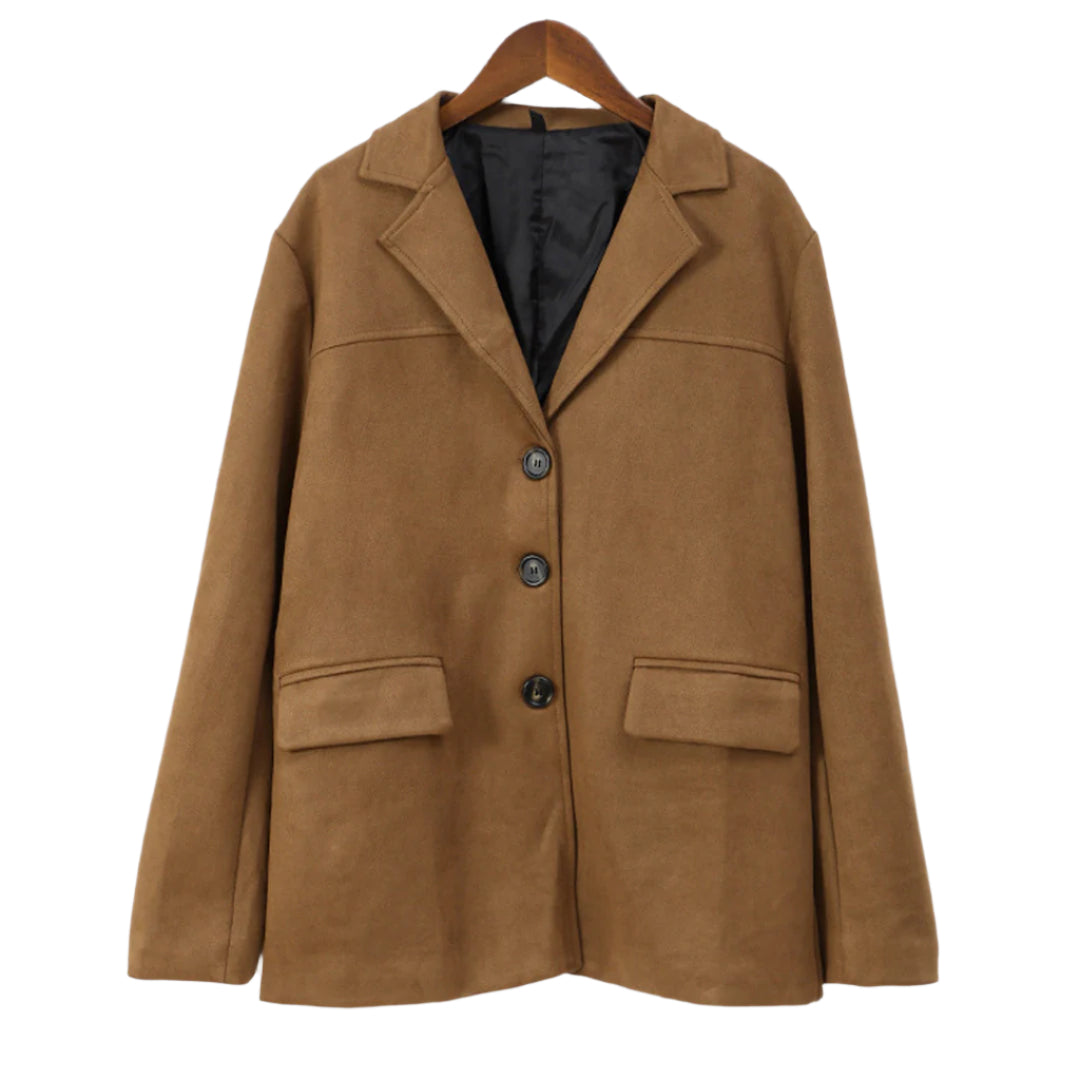 Women'S Brown Coat – Long Sleeve – Button-Up Front – Tailored Fit – Front Flap Pockets