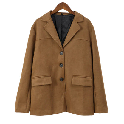 Women'S Brown Coat – Long Sleeve – Button-Up Front – Tailored Fit – Front Flap Pockets