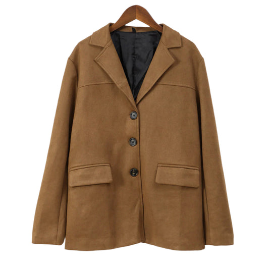 Women'S Brown Coat – Long Sleeve – Button-Up Front – Tailored Fit – Front Flap Pockets
