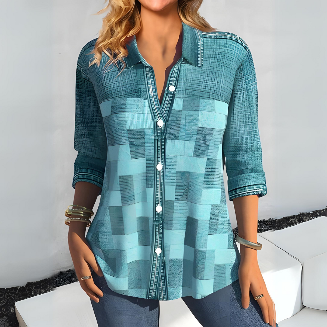 Women'S Button-Up Blouse With Textured Pattern – Long Sleeves – Available In Brown, Green, Purple