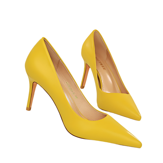 Women'S Classic Pointed-Toe High Heel Pumps – Slip-On Dress Shoes – Yellow, Beige, Black, Brown, White