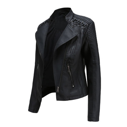 Women'S Faux Leather Biker Jacket – Zip-Up Front – Lace Shoulder Detail – Long Sleeves