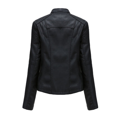 Women'S Faux Leather Biker Jacket – Zip-Up Front – Lace Shoulder Detail – Long Sleeves