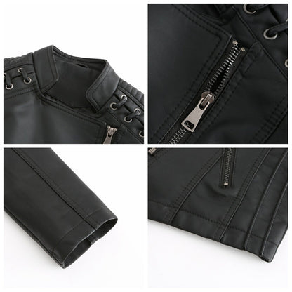 Women'S Faux Leather Biker Jacket – Zip-Up Front – Lace Shoulder Detail – Long Sleeves