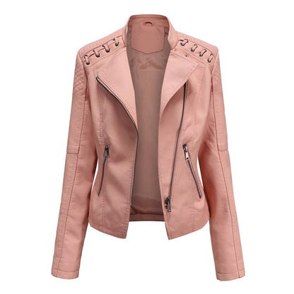 Women'S Faux Leather Biker Jacket – Zip-Up Front – Lace Shoulder Detail – Long Sleeves