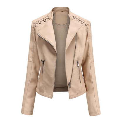 Women'S Faux Leather Biker Jacket – Zip-Up Front – Lace Shoulder Detail – Long Sleeves