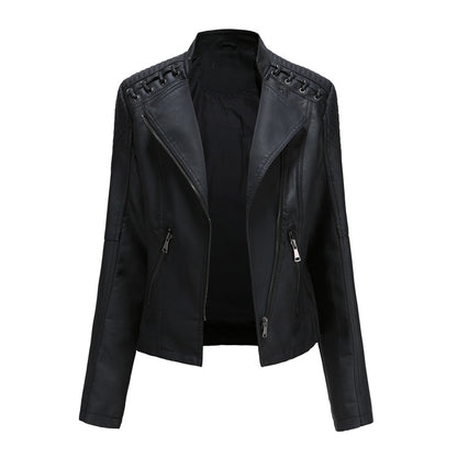 Women'S Faux Leather Biker Jacket – Zip-Up Front – Lace Shoulder Detail – Long Sleeves