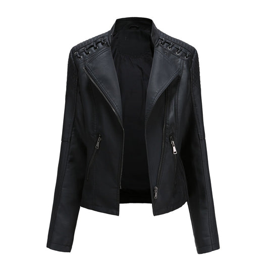 Women'S Faux Leather Biker Jacket – Zip-Up Front – Lace Shoulder Detail – Long Sleeves