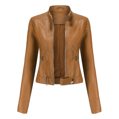 Women'S Faux Leather Biker Jacket – Zip-Up Front – Slim Fit – With Side Pockets