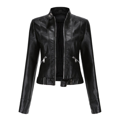 Women'S Faux Leather Biker Jacket – Zip-Up Front – Slim Fit – With Side Pockets