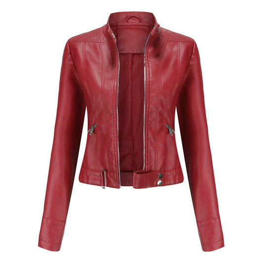 Women'S Faux Leather Biker Jacket – Zip-Up Front – Slim Fit – With Side Pockets