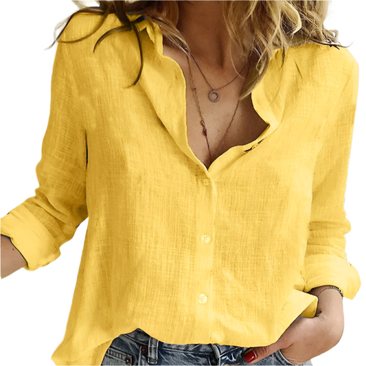Women'S Linen Blouse – Long Sleeves – Button-Up Shirt – Breathable Relaxed Fit – 6 Colours