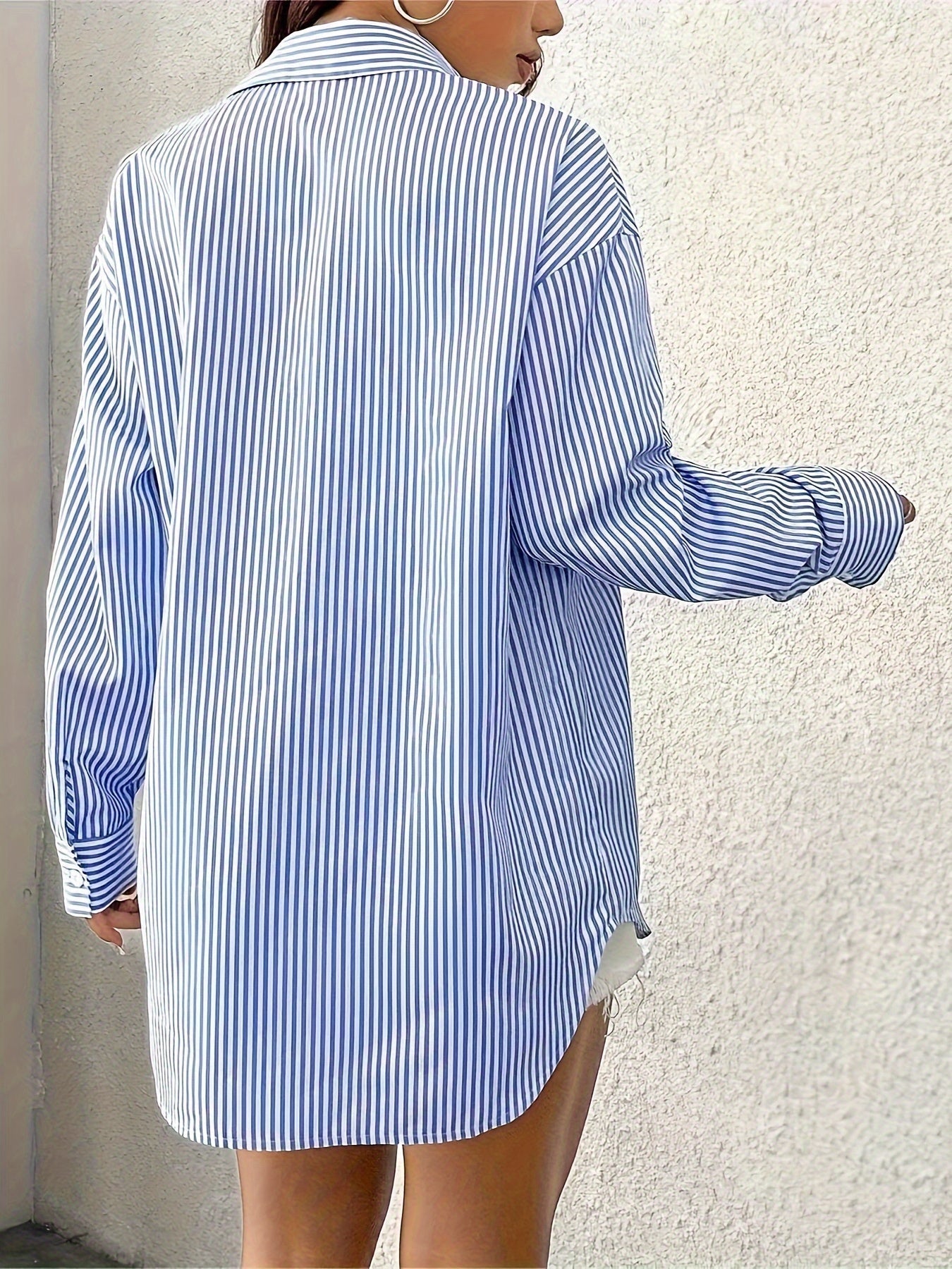 Women'S Long Sleeve Striped Blouse – Mixed Colour – Button-Up Front – Cotton Blend