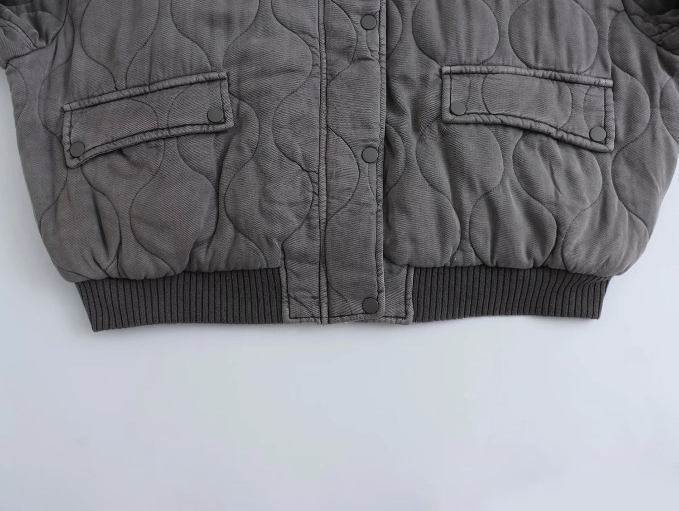 Women'S Oversized Quilted Bomber Jacket – Snap Button Front – Grey – Long Sleeve Outerwear