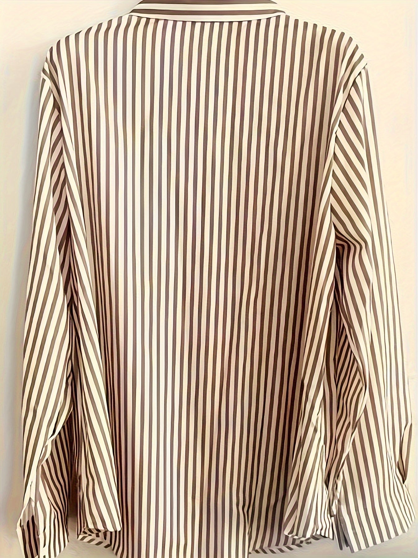 Women'S Striped Satin Blouse – Long Sleeves – Button-Up Front – Available In Beige And Blue