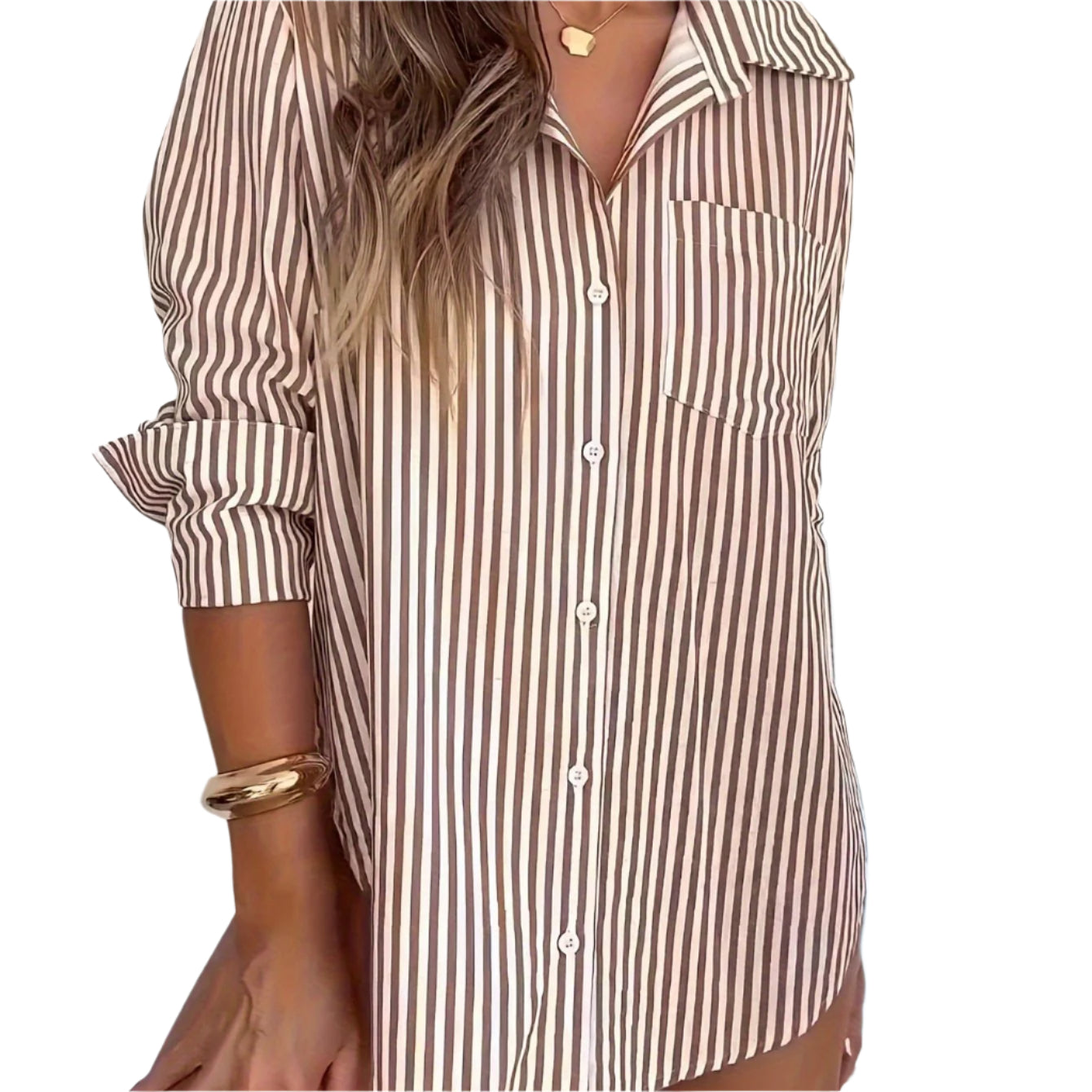 Women'S Striped Satin Blouse – Long Sleeves – Button-Up Front – Available In Beige And Blue